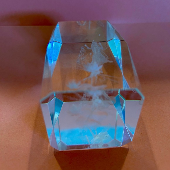 3D Crystal Fairy Figurine With Dragonfly Lotus Flower Glass Cube Paperweight - Picture 6 of 6